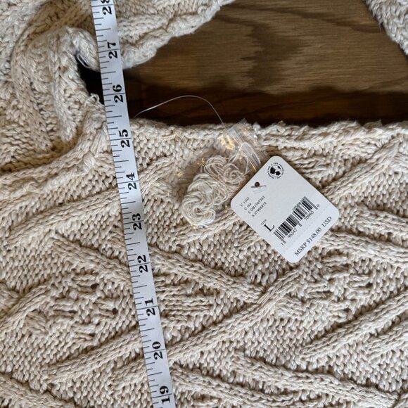 NWT Free People Cable Knit Sweater in Tea Cream Beige – Women’s Large - Picture 6 of 7